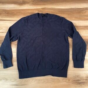 Armani Exchange Mens XL Navy Blue Jacquard Logo Crewneck Sweater Knit Pullover